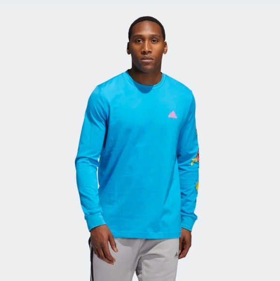 🆕 Adidas | Day of the Dead Candy Skulls Blue Long Sleeve Shirt Mens Size Medium - Picture 3 of 7